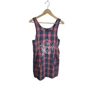 Vintage Squeeze Jeans Plaid 90s Jumper Dress tie waist M-L grunge